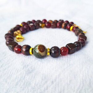 Ocean Jasper Choker, Bohemian Beaded Necklace, Earthy Boho Jewelry, Wood Bead